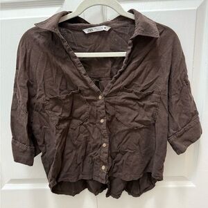 Zara Women's Dark Brown Button-Down Shirt